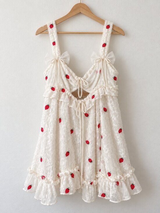For Love And Lemons Dresses & Skirts - White Strawberry Lace Cottagecore Dress • Romantic Coquette Mini Dress